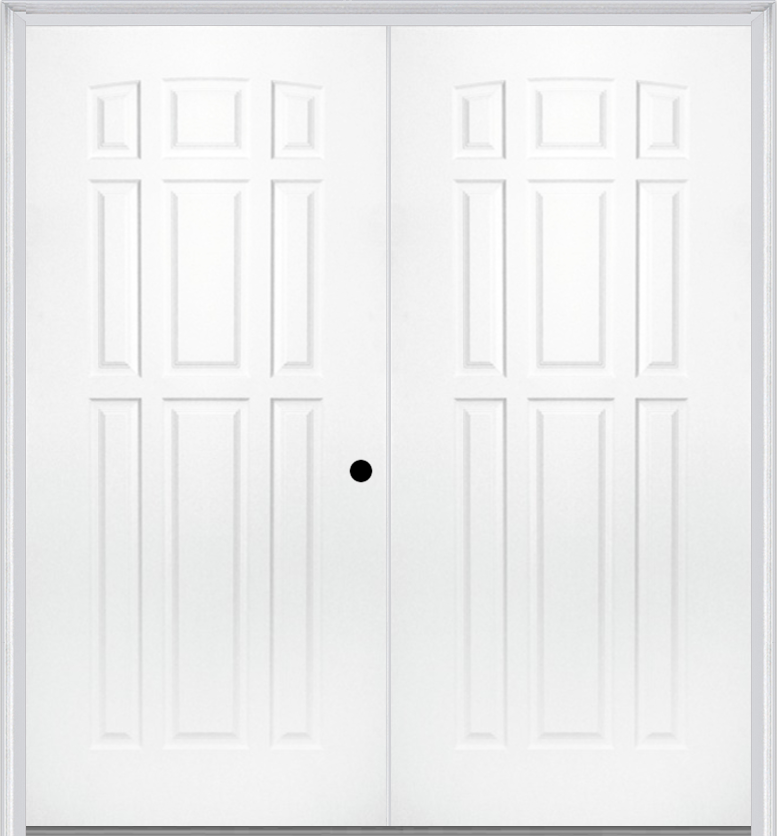 MMI TWIN/DOUBLE 9 PANEL 6'0" X 6'8" FIBERGLASS SMOOTH EXTERIOR PREHUNG DOOR 158